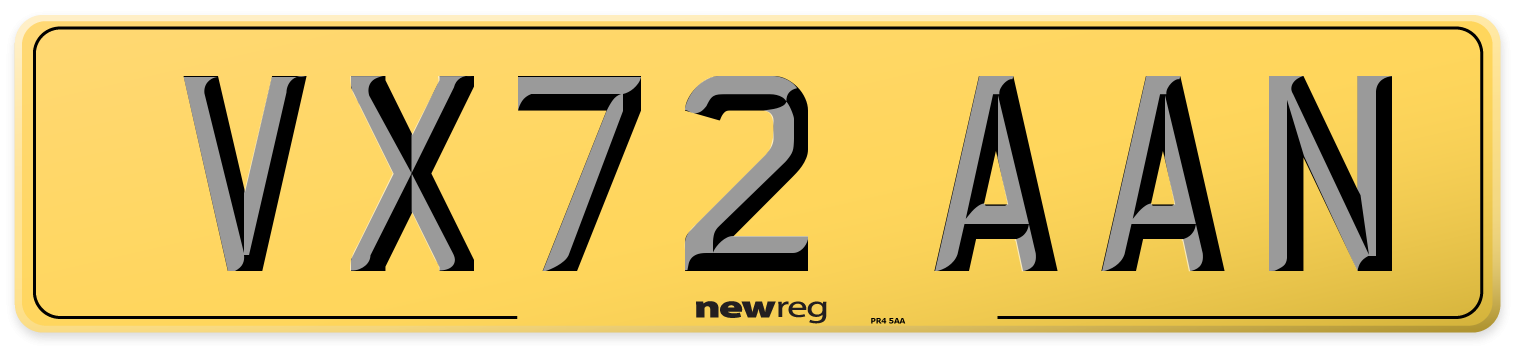 VX72 AAN Rear Number Plate