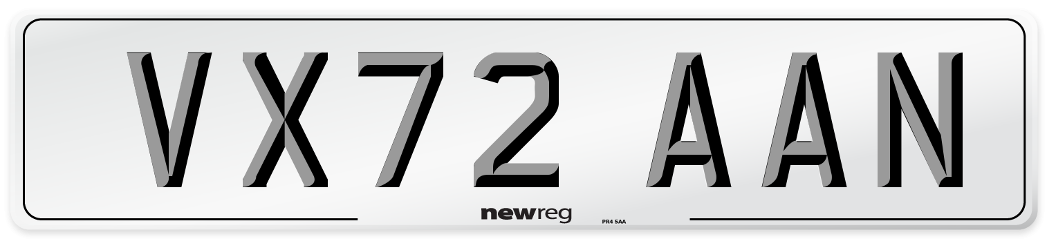VX72 AAN Front Number Plate