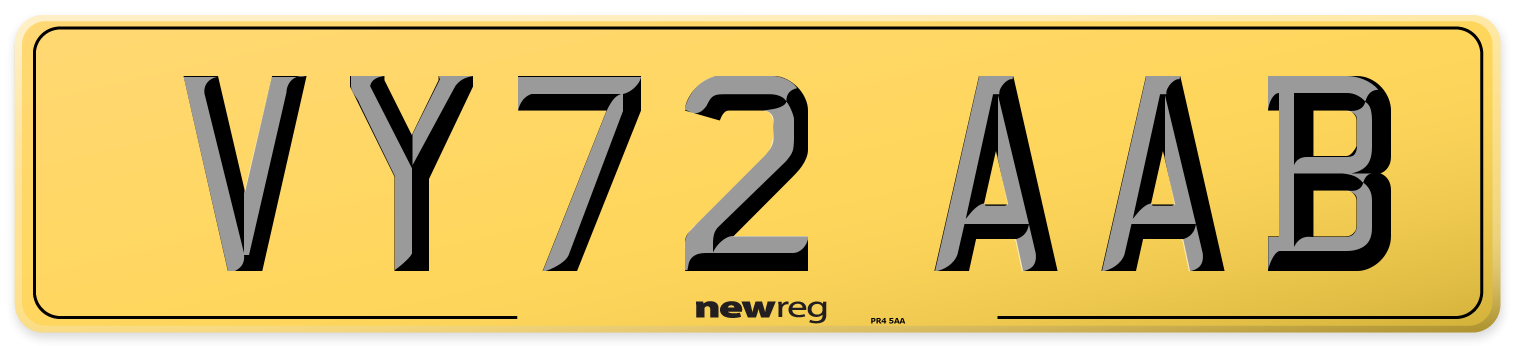 VY72 AAB Rear Number Plate