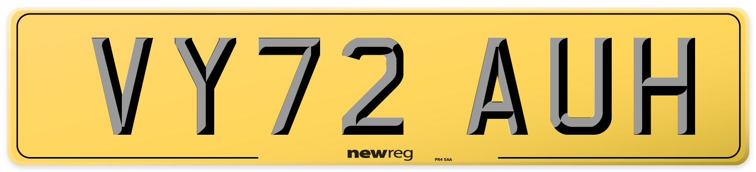 VY72 AUH Rear Number Plate