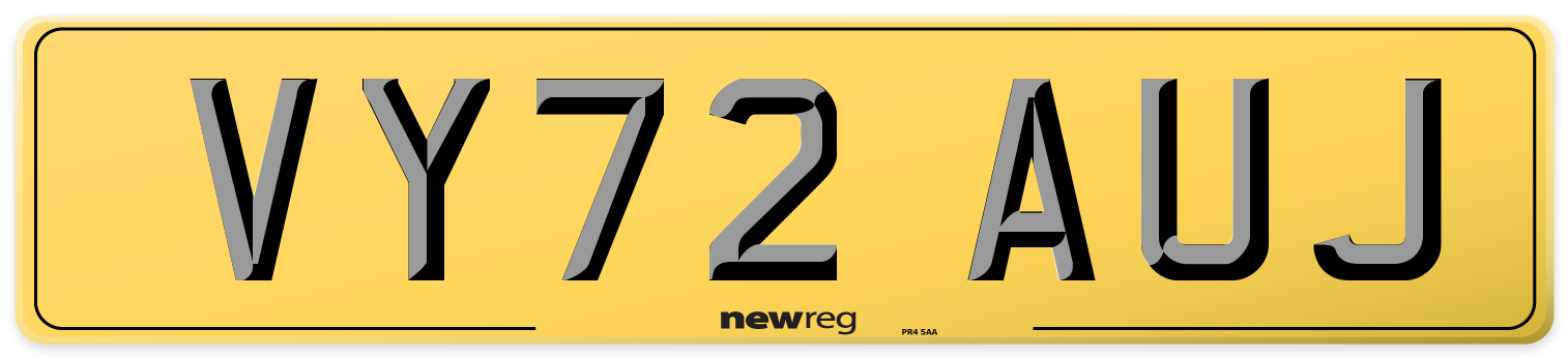 VY72 AUJ Rear Number Plate