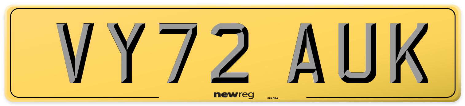 VY72 AUK Rear Number Plate