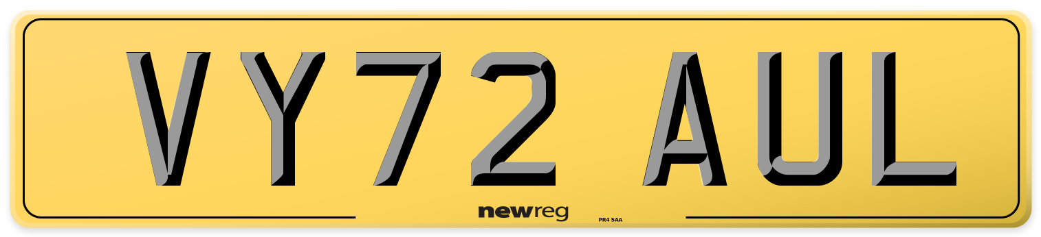 VY72 AUL Rear Number Plate