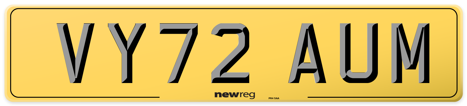 VY72 AUM Rear Number Plate