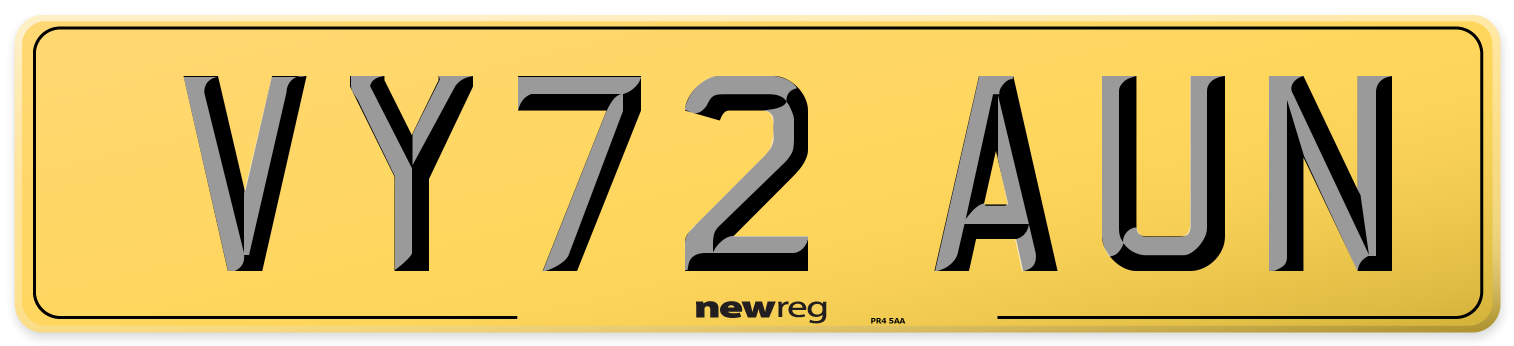 VY72 AUN Rear Number Plate