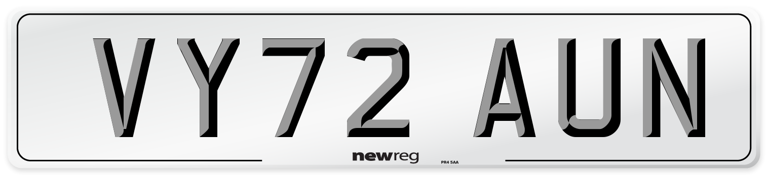 VY72 AUN Front Number Plate