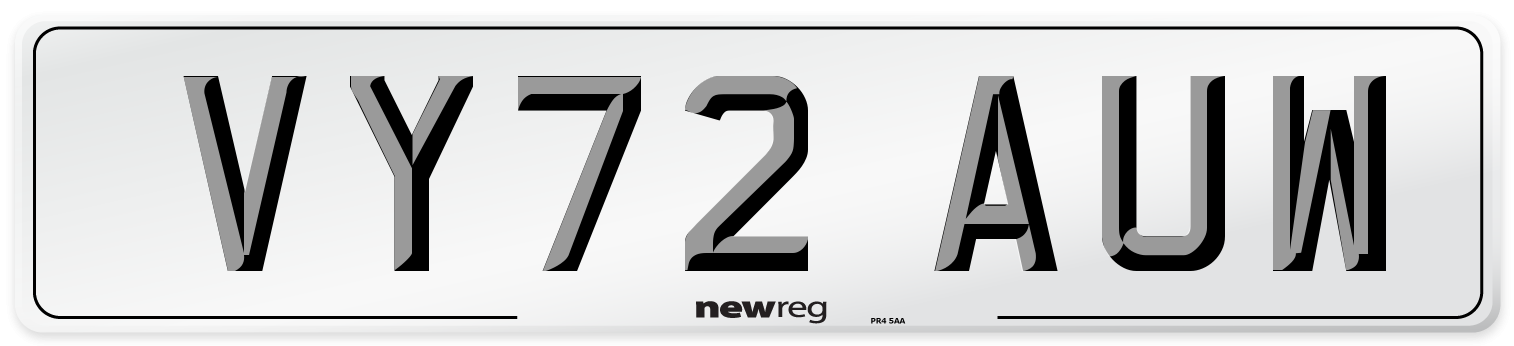 VY72 AUW Front Number Plate