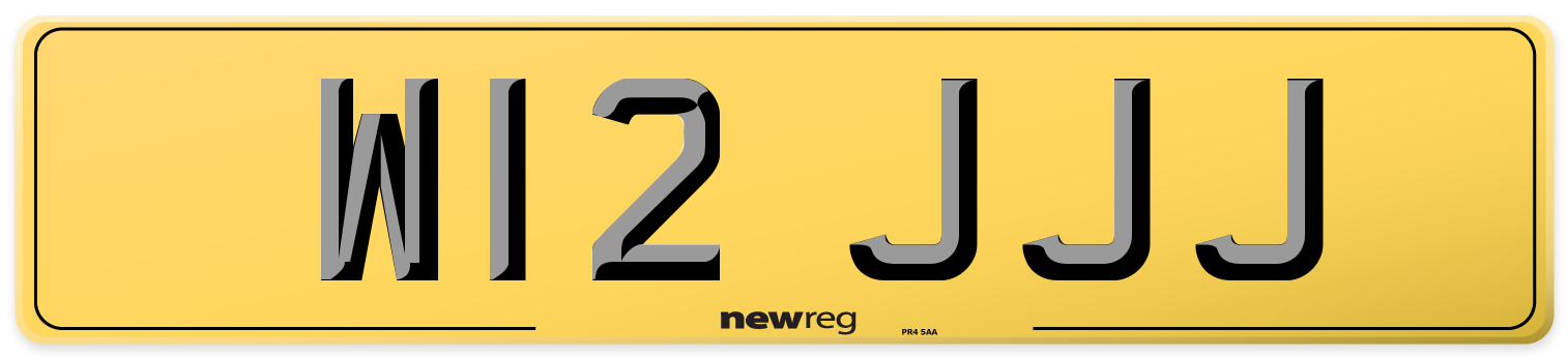 W12 JJJ Rear Number Plate