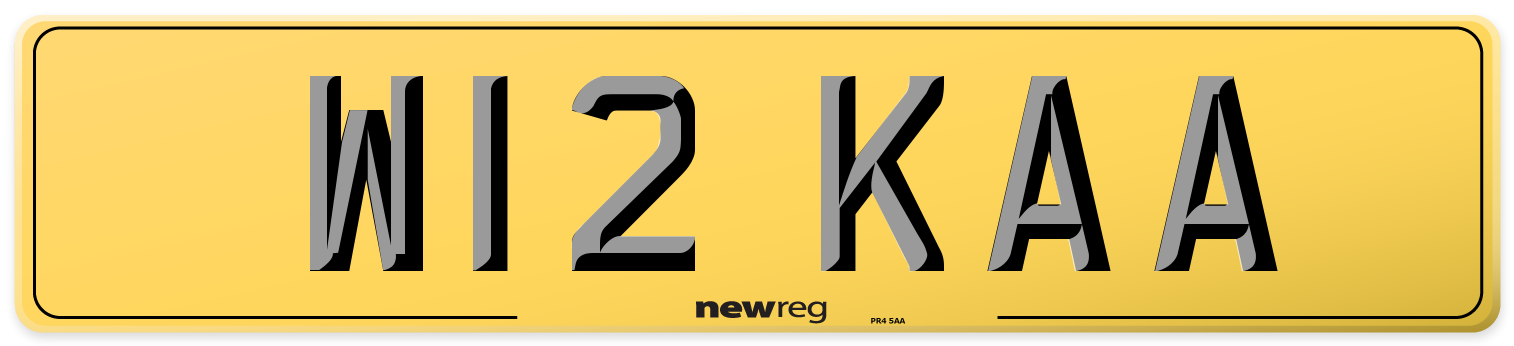 W12 KAA Rear Number Plate
