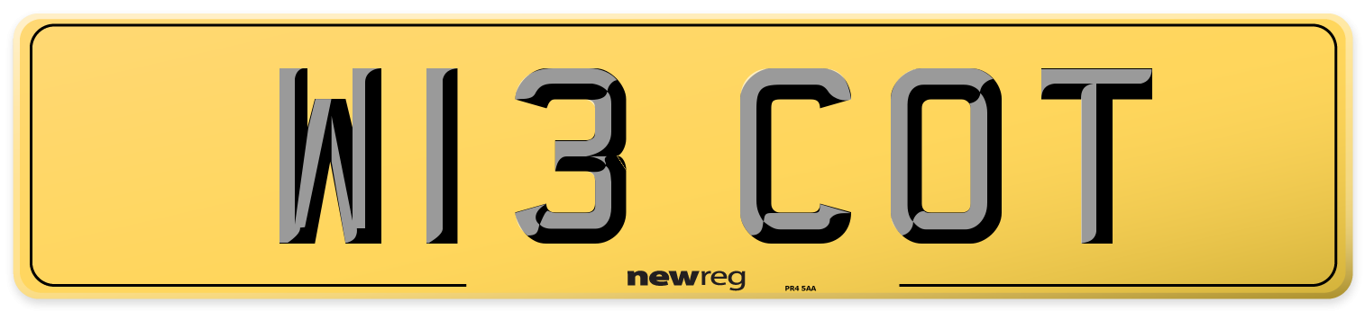 W13 COT Rear Number Plate