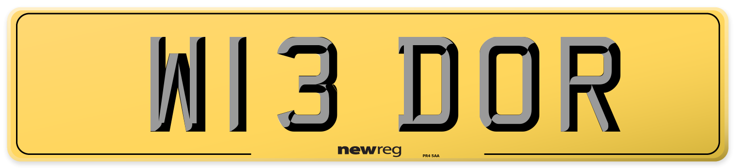 W13 DOR Rear Number Plate