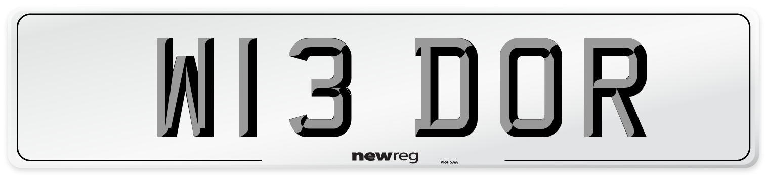 W13 DOR Front Number Plate