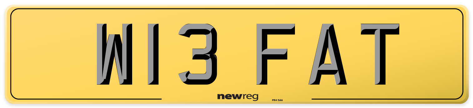 W13 FAT Rear Number Plate