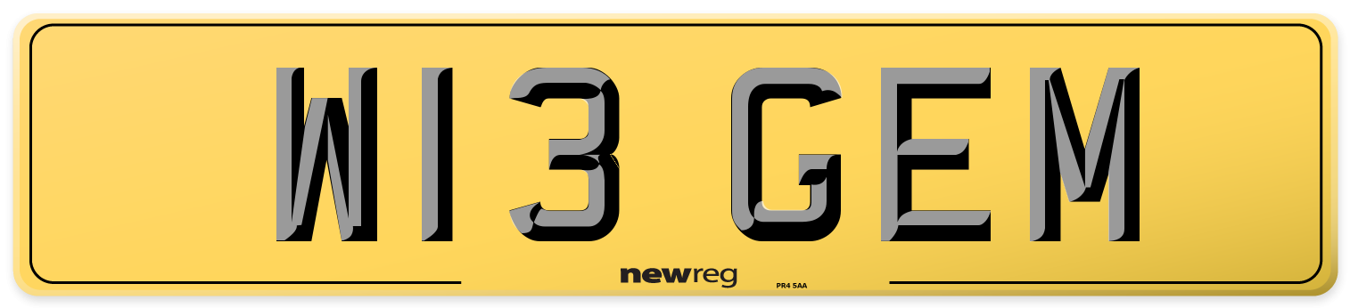 W13 GEM Rear Number Plate