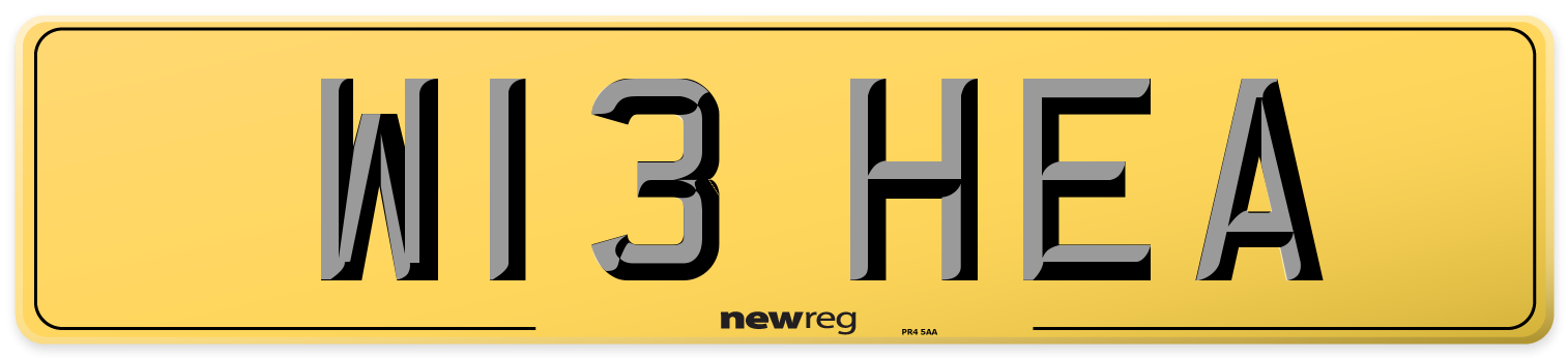 W13 HEA Rear Number Plate