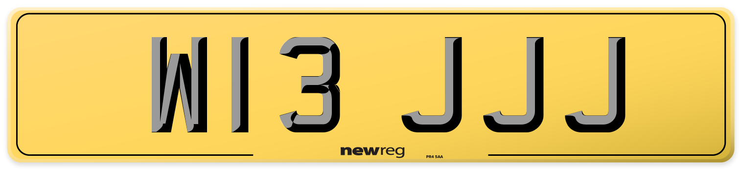 W13 JJJ Rear Number Plate