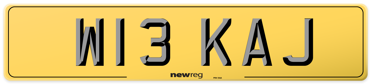 W13 KAJ Rear Number Plate