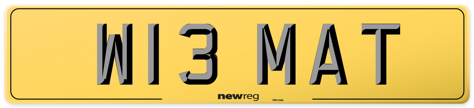 W13 MAT Rear Number Plate