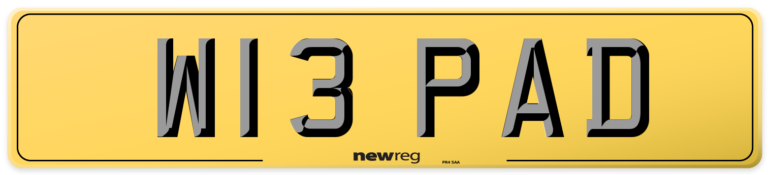 W13 PAD Rear Number Plate