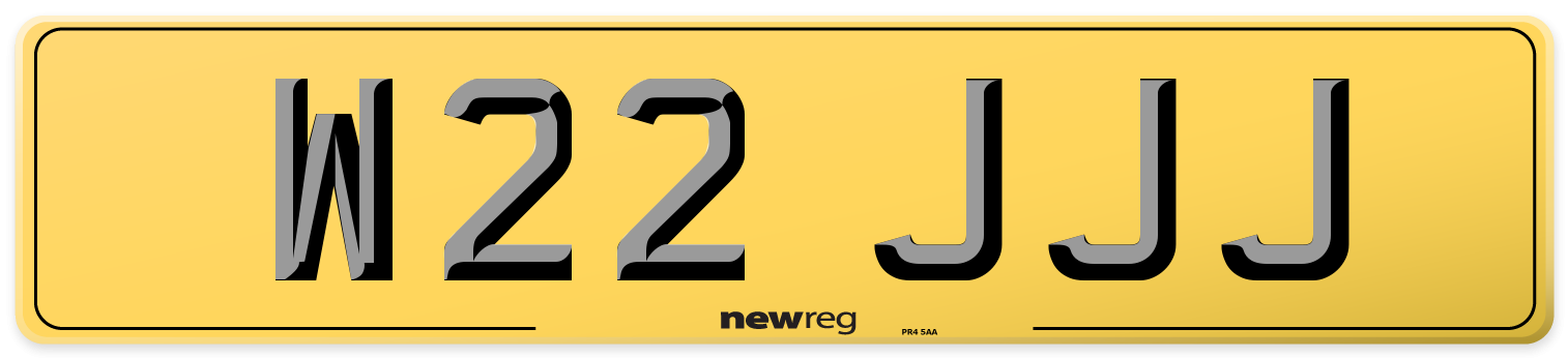 W22 JJJ Rear Number Plate