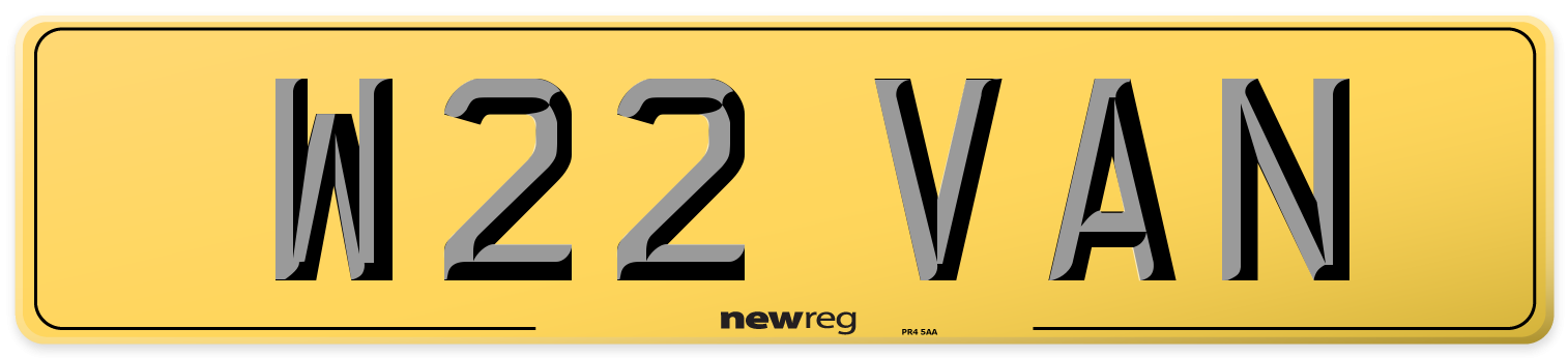 W22 VAN Rear Number Plate