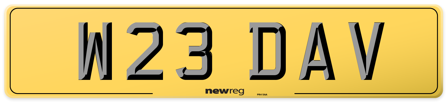 W23 DAV Rear Number Plate