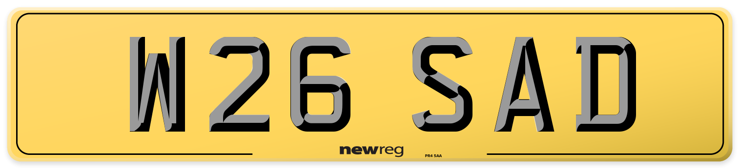 W26 SAD Rear Number Plate