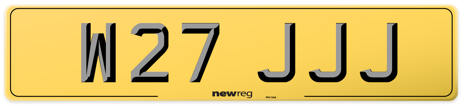 W27 JJJ Rear Number Plate
