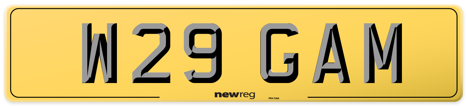 W29 GAM Rear Number Plate
