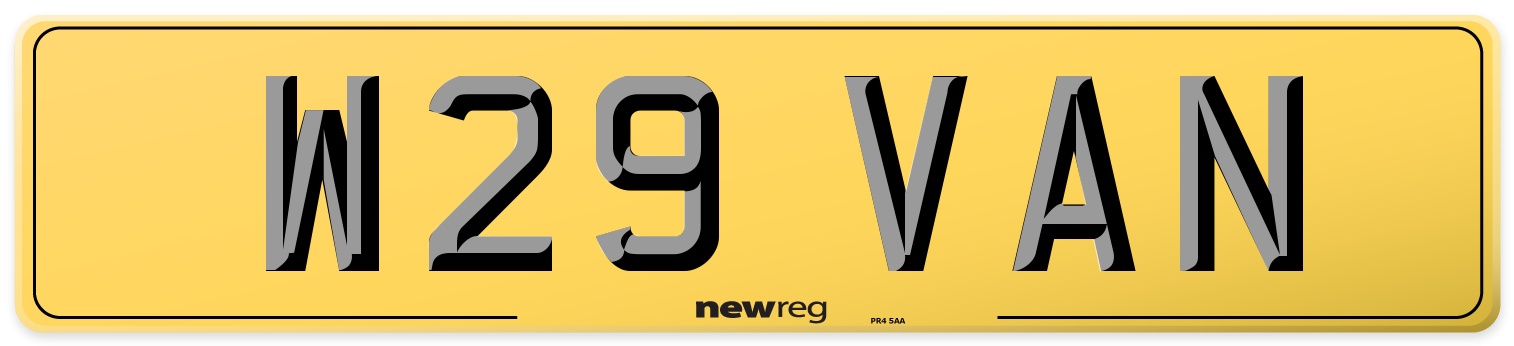 W29 VAN Rear Number Plate