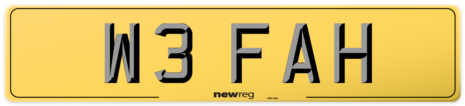 W3 FAH Rear Number Plate