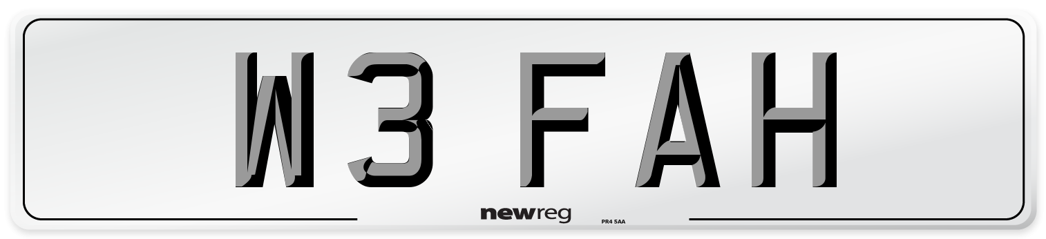 W3 FAH Front Number Plate