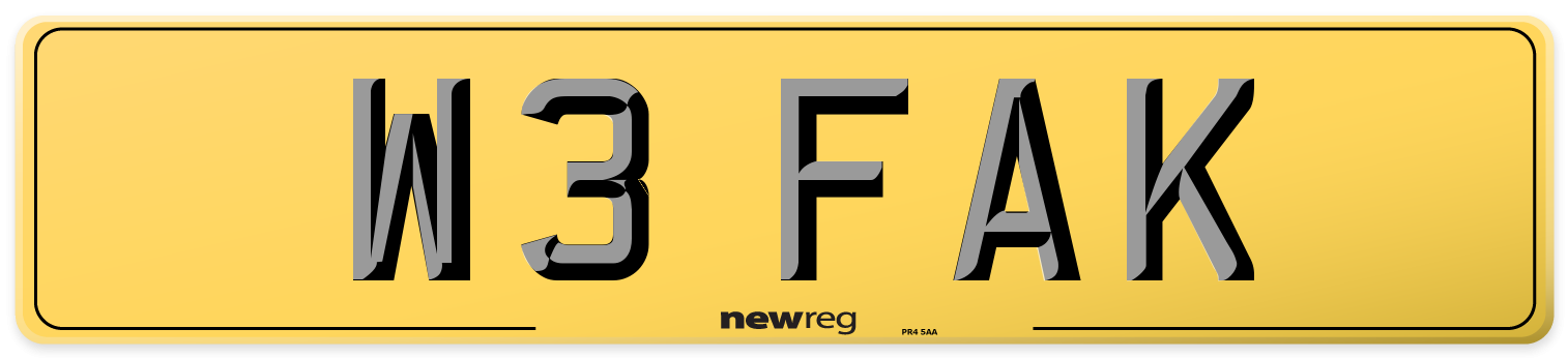 W3 FAK Rear Number Plate