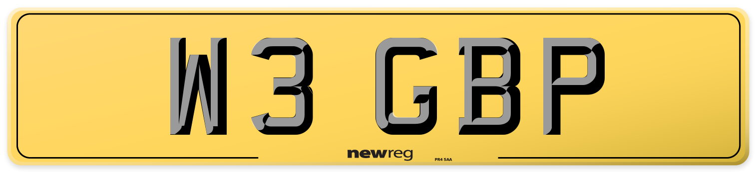 W3 GBP Rear Number Plate