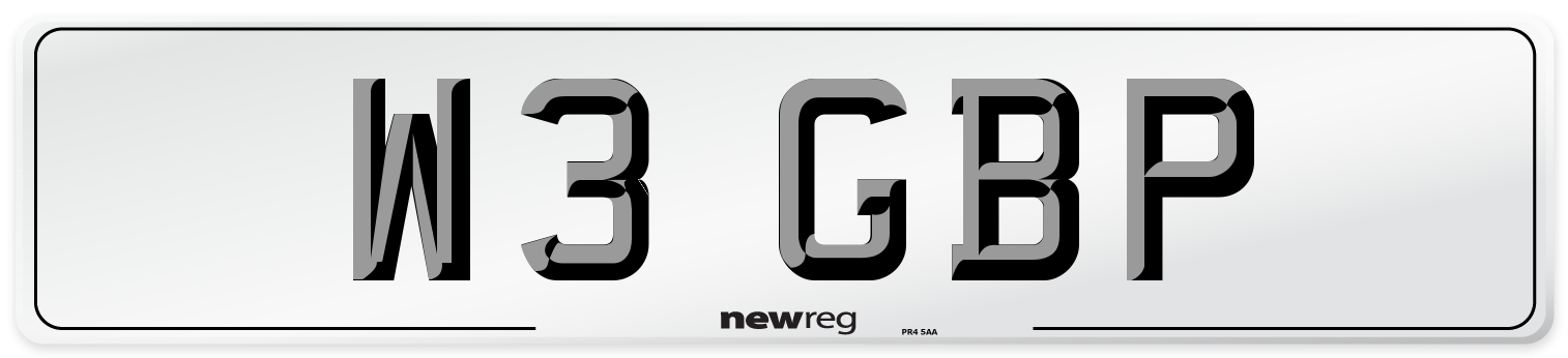 W3 GBP Front Number Plate