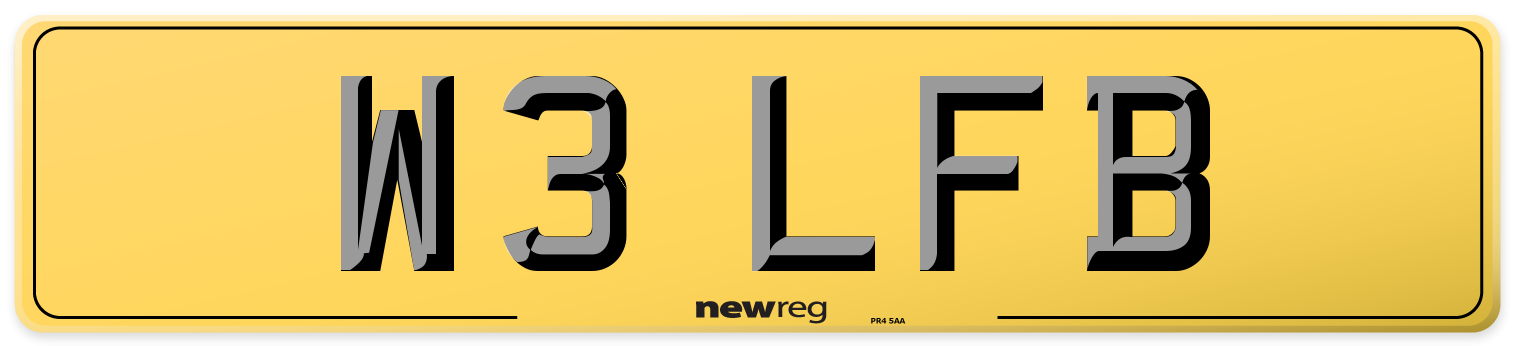 W3 LFB Rear Number Plate