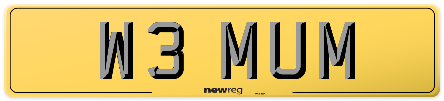 W3 MUM Rear Number Plate