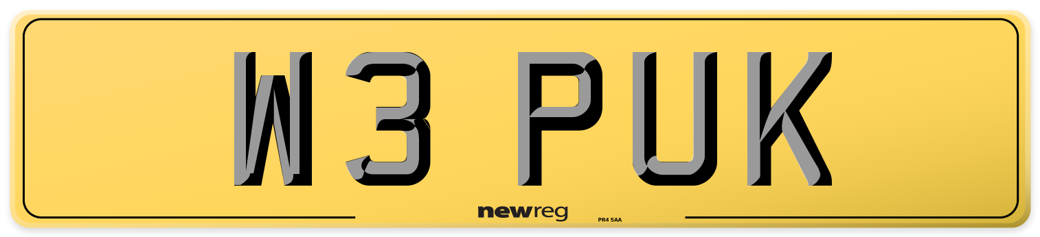 W3 PUK Rear Number Plate