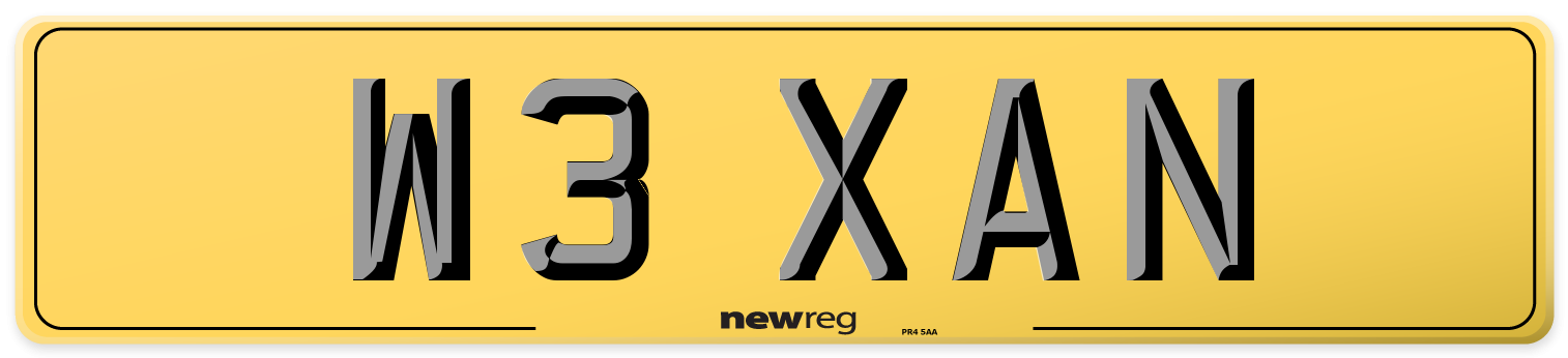 W3 XAN Rear Number Plate