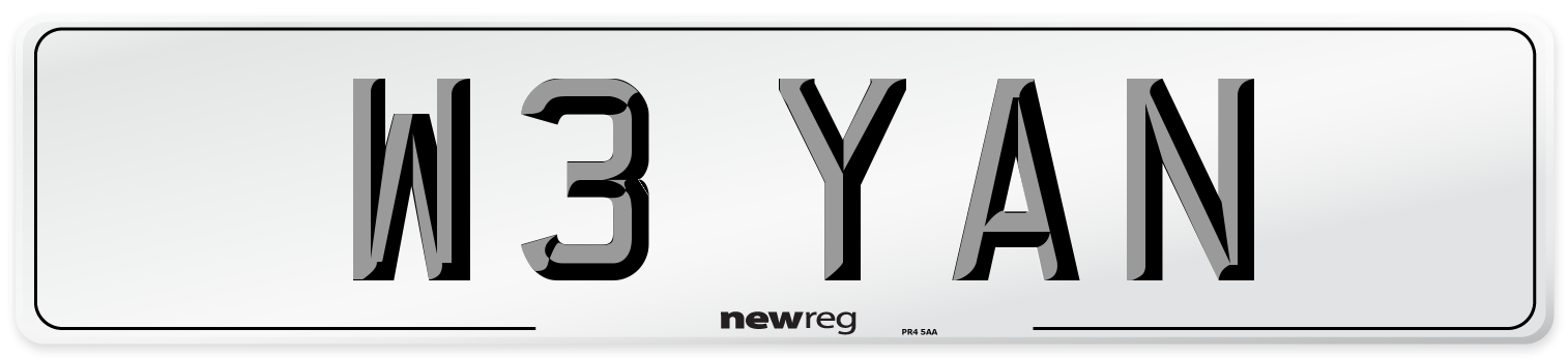 W3 YAN Front Number Plate
