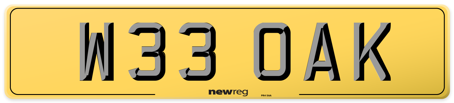 W33 OAK Rear Number Plate