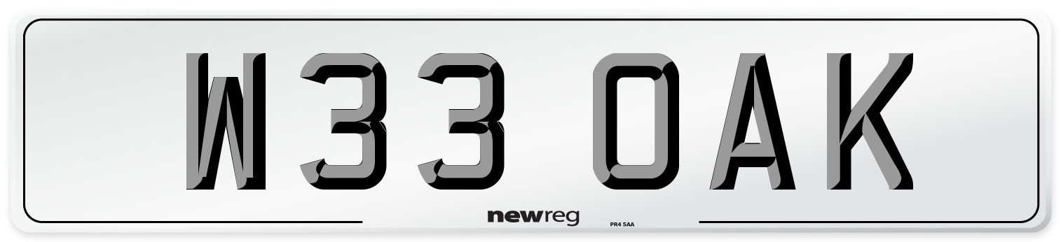 W33 OAK Front Number Plate