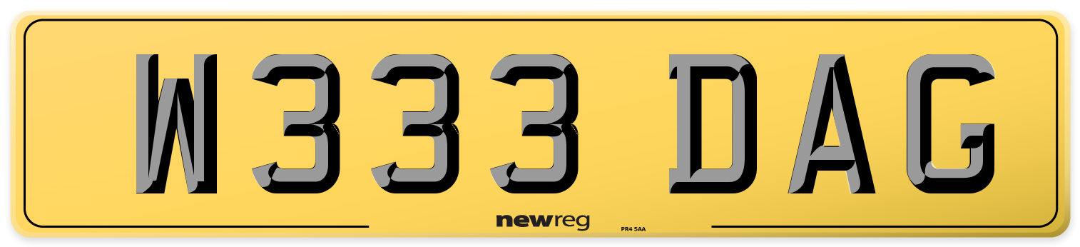 W333 DAG Rear Number Plate