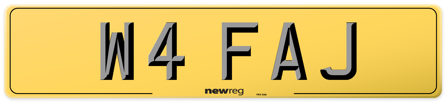 W4 FAJ Rear Number Plate