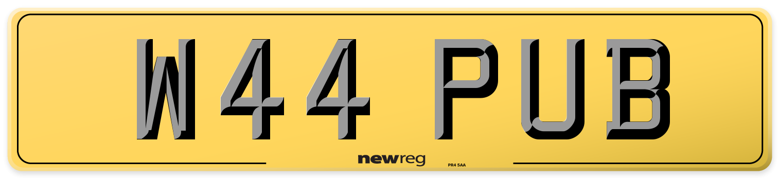 W44 PUB Rear Number Plate