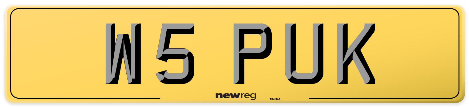 W5 PUK Rear Number Plate