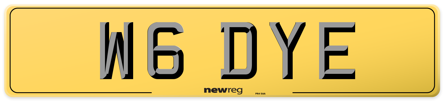 W6 DYE Rear Number Plate