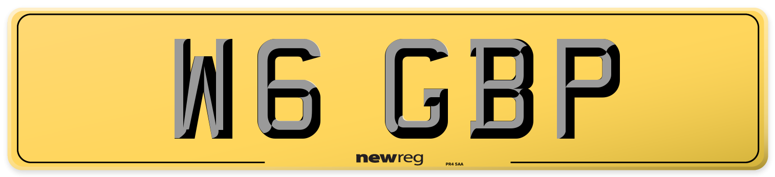 W6 GBP Rear Number Plate