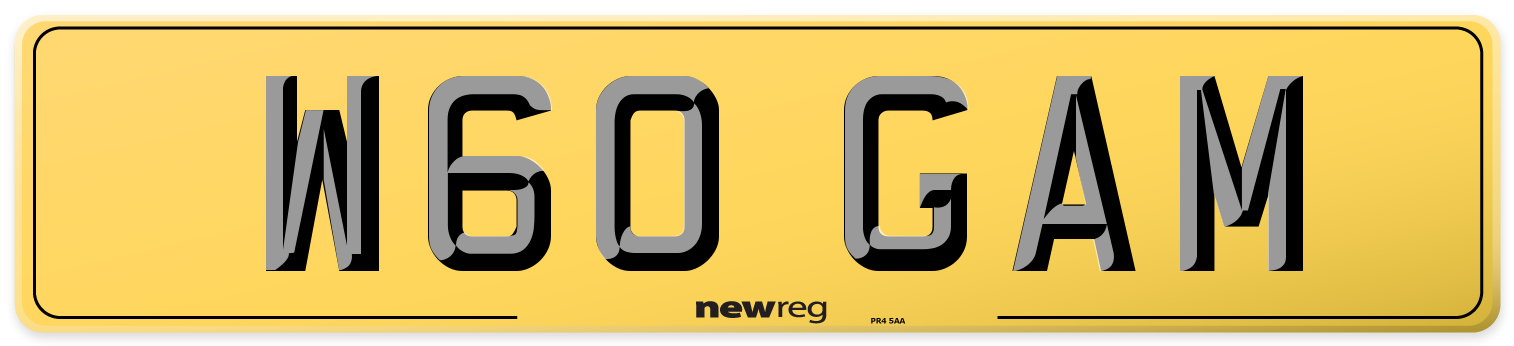 W60 GAM Rear Number Plate