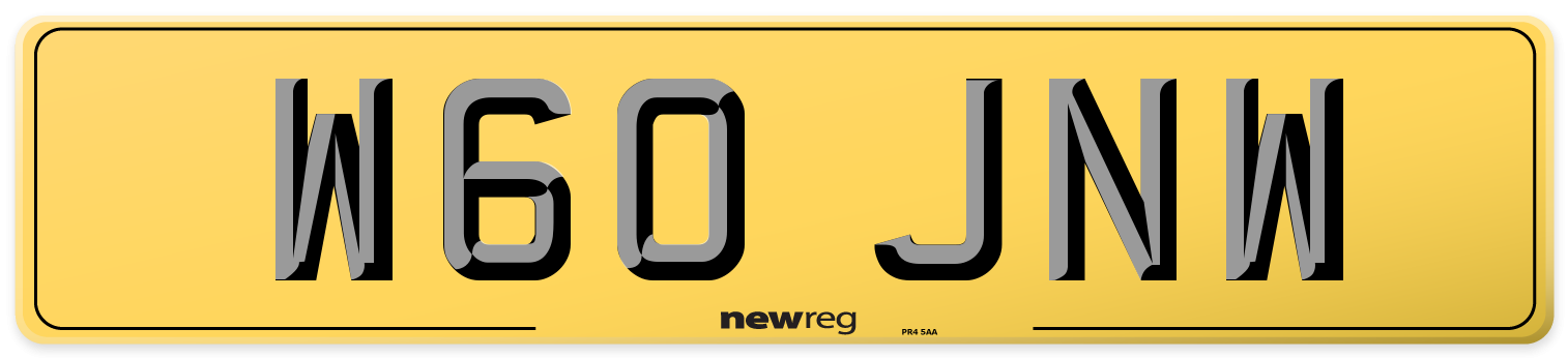W60 JNW Rear Number Plate